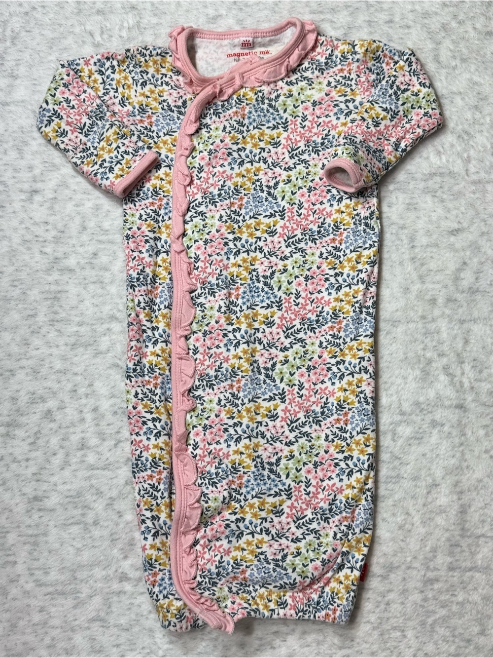 Magnetic Me Pink Floral Ruffle Gown Newborn 3M Baby Girl Organic Cotton Bloom
